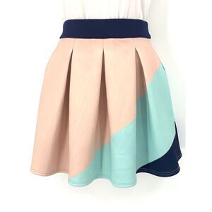 VIE + RICHIE Vintage Salmon, Navy & Teal Pleated Women's Mini Skirt Size‎ Small